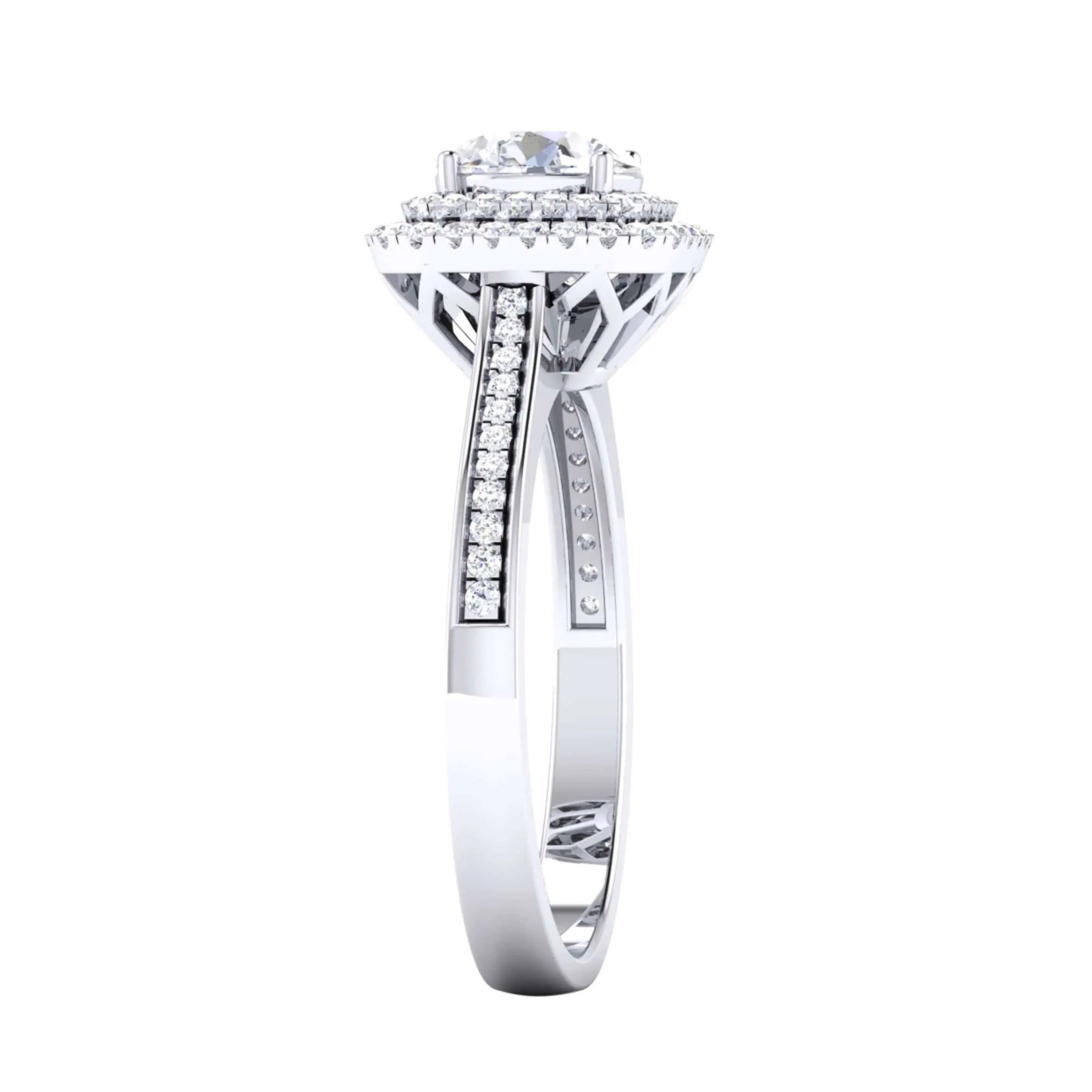 Designer Square Double Halo Solitaire Platinum Engagement Ring for Women JL PT 490