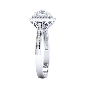 Designer Square Double Halo Solitaire Platinum Engagement Ring for Women JL PT 490