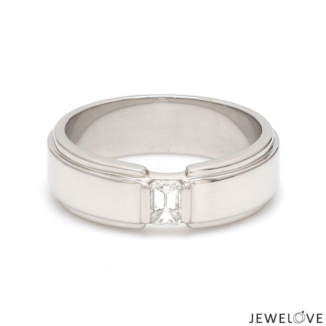 Emerald Cut Diamond Platinum Hi-Polish Ring for Men JL PT 1239