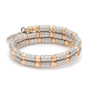 Flexible 2-row Platinum & Rose Gold Ring with Diamond Cut Balls JL PT 721