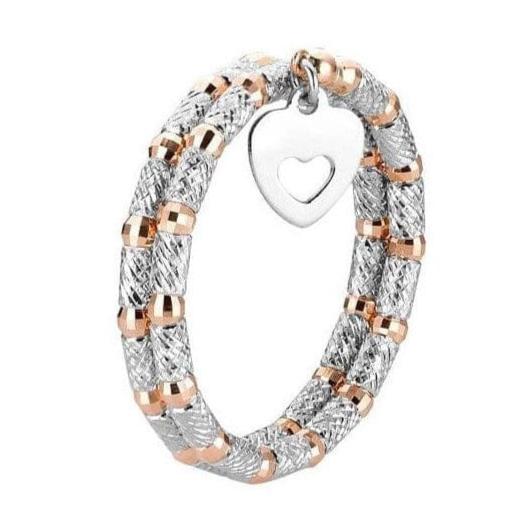 Flexible 2-row Platinum & Rose Gold Ring with Diamond Cut Balls JL PT 721