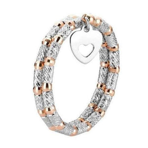 Flexible 2-row Platinum & Rose Gold Ring with Diamond Cut Balls JL PT 721