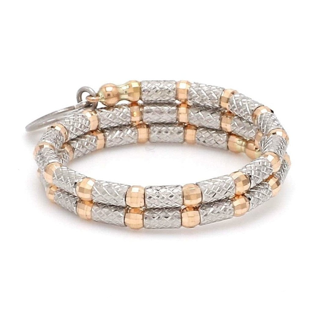 Flexible 2-row Platinum & Rose Gold Ring with Diamond Cut Balls JL PT 721