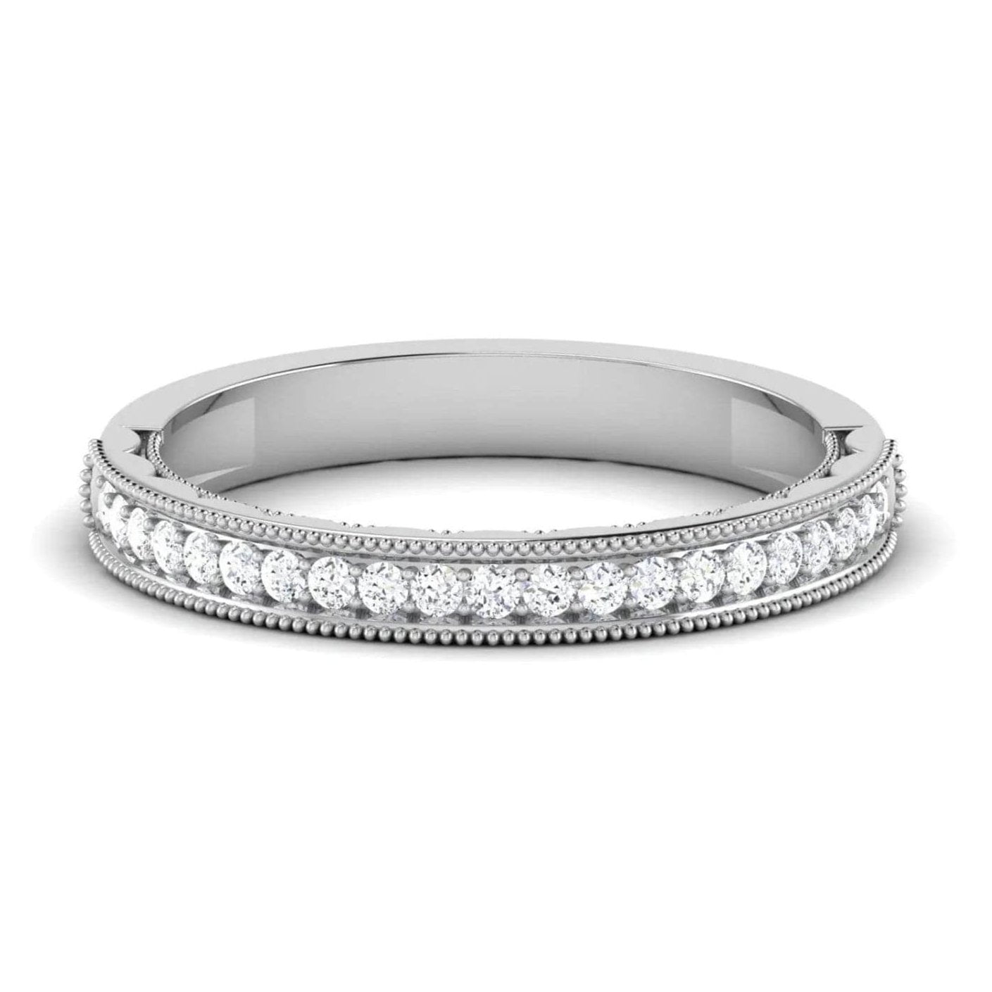 Half Eternity Ring with Diamonds and Milgrain Finish in Platinum JL PT 543