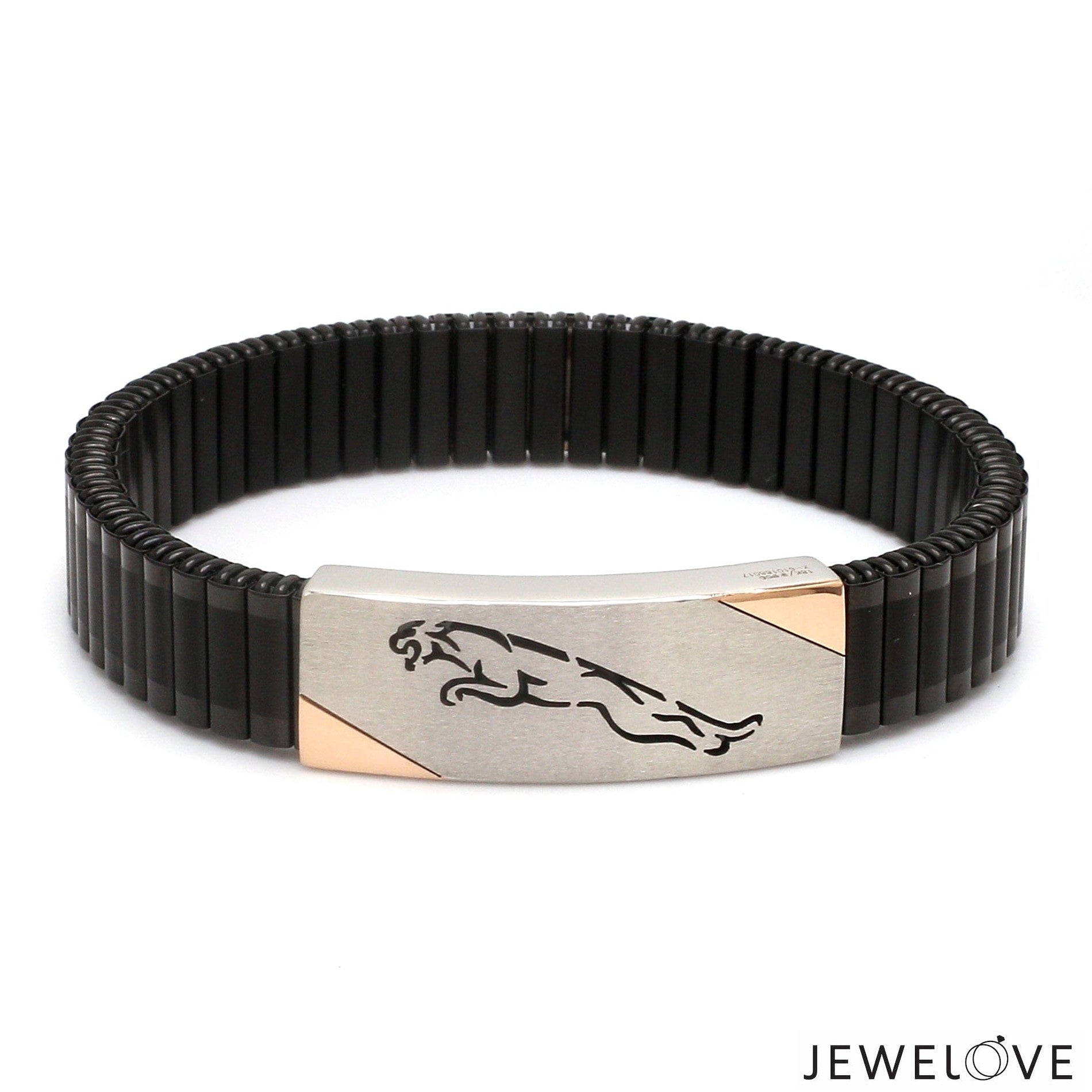 Jaguar Platinum Rose Gold Black Band Bracelet for Men - Flexible JL PTB 1208-A
