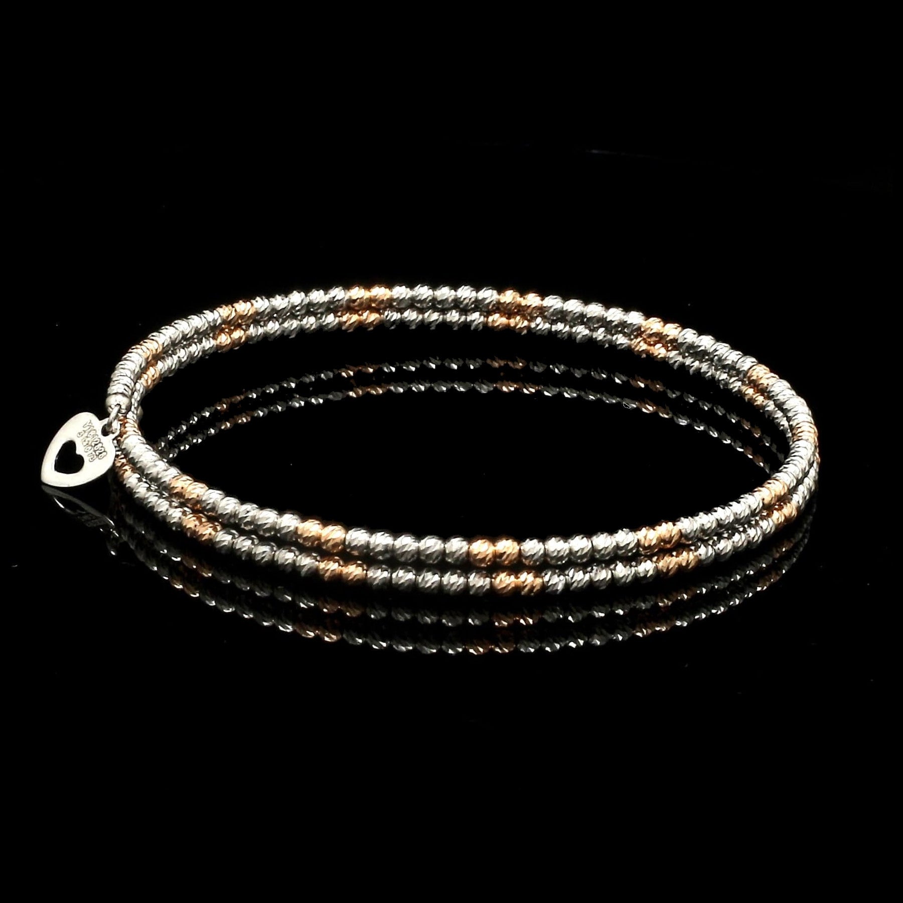 Japanese 2-row Platinum & Rose Gold Bracelet for Women with Diamond Cut Balls JL PTB 1224