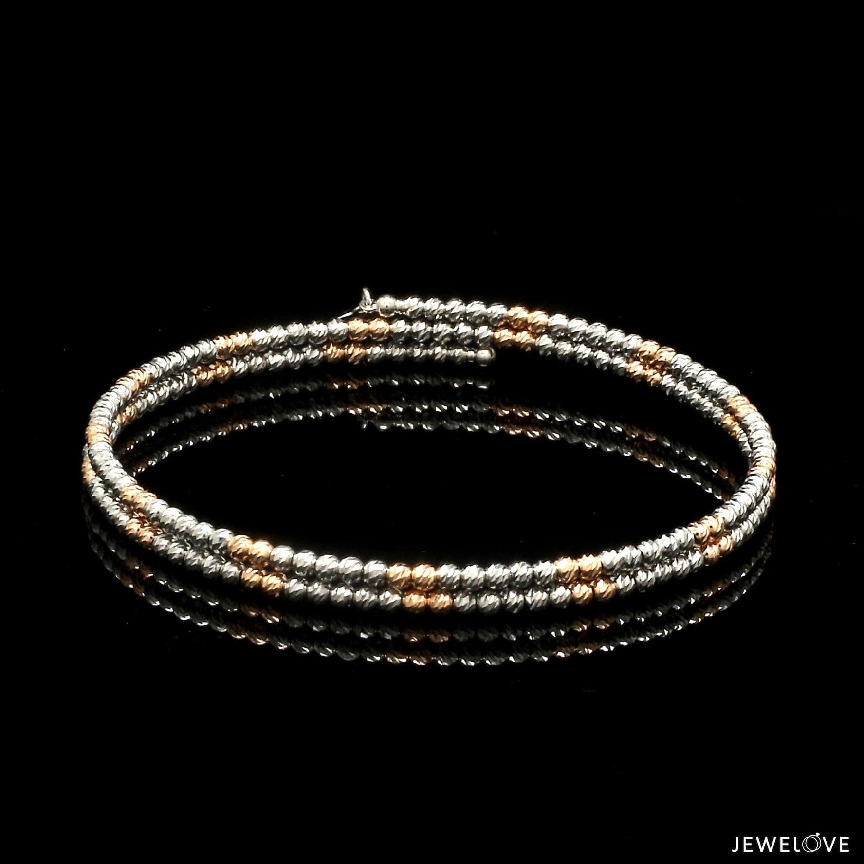 Japanese 2-row Platinum & Rose Gold Bracelet for Women with Diamond Cut Balls JL PTB 1224