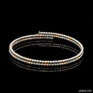 Japanese 2-row Platinum & Rose Gold Bracelet for Women with Diamond Cut Balls JL PTB 1224