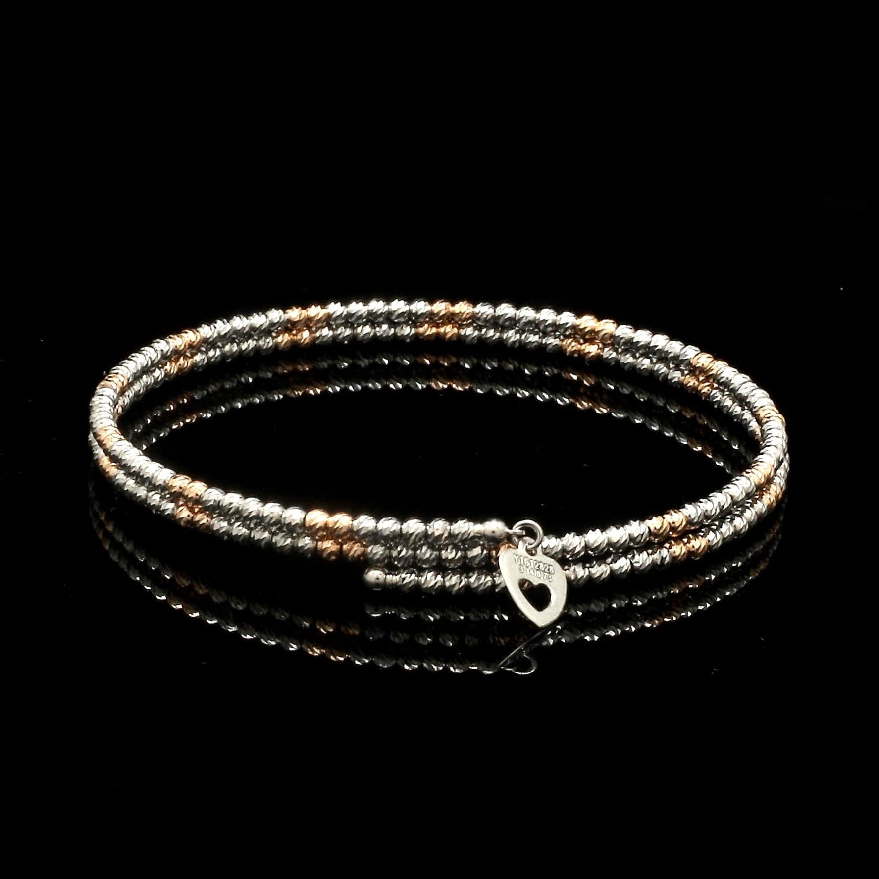 Japanese 2-row Platinum & Rose Gold Bracelet for Women with Diamond Cut Balls JL PTB 1224