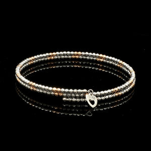Japanese 2-row Platinum & Rose Gold Bracelet for Women with Diamond Cut Balls JL PTB 1224
