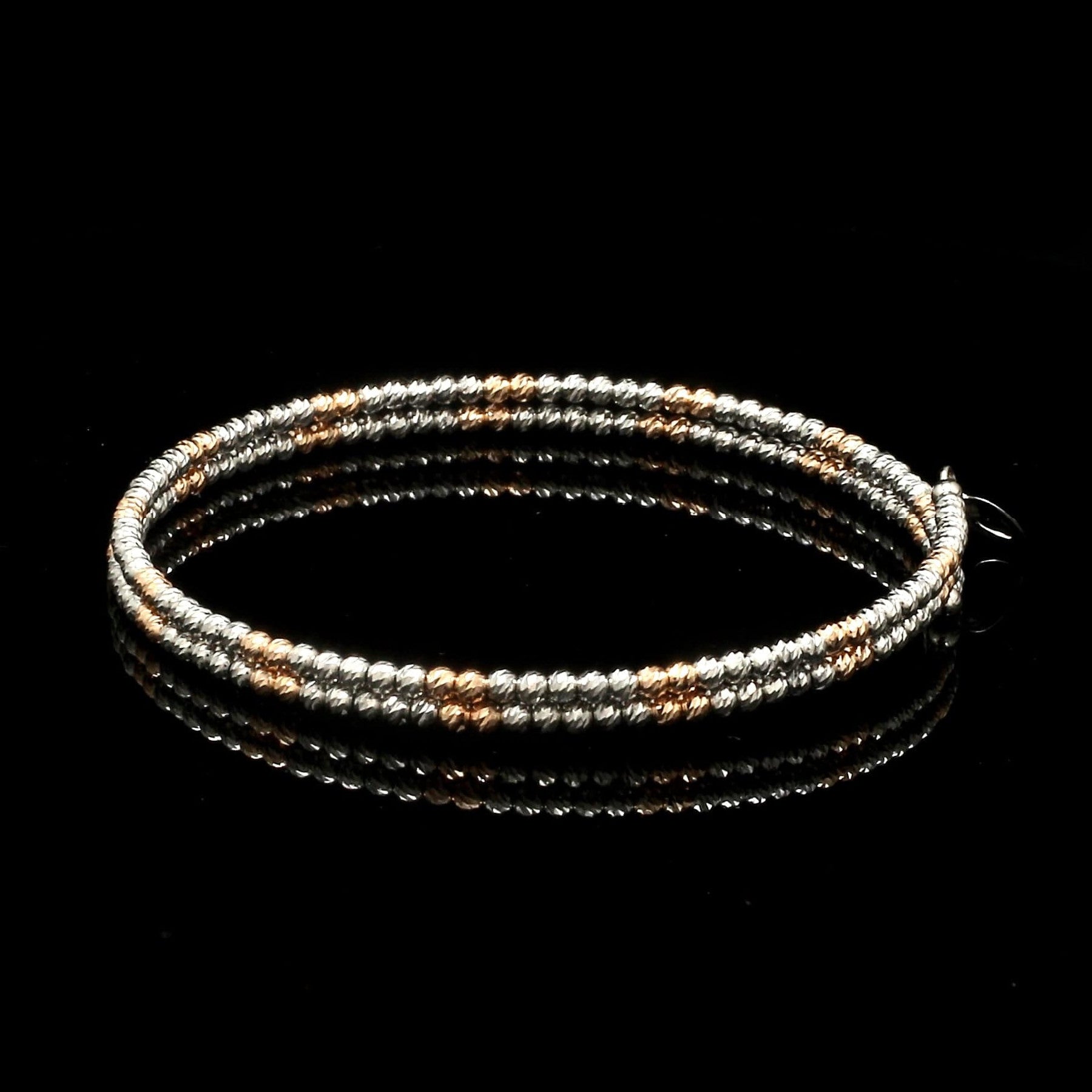 Japanese 2-row Platinum & Rose Gold Bracelet for Women with Diamond Cut Balls JL PTB 1224