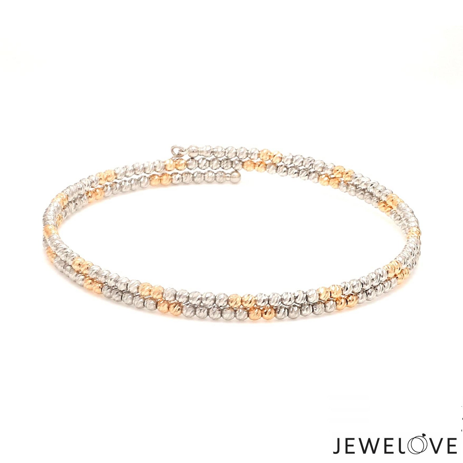 Japanese 2-row Platinum & Rose Gold Bracelet for Women with Diamond Cut Balls JL PTB 1224