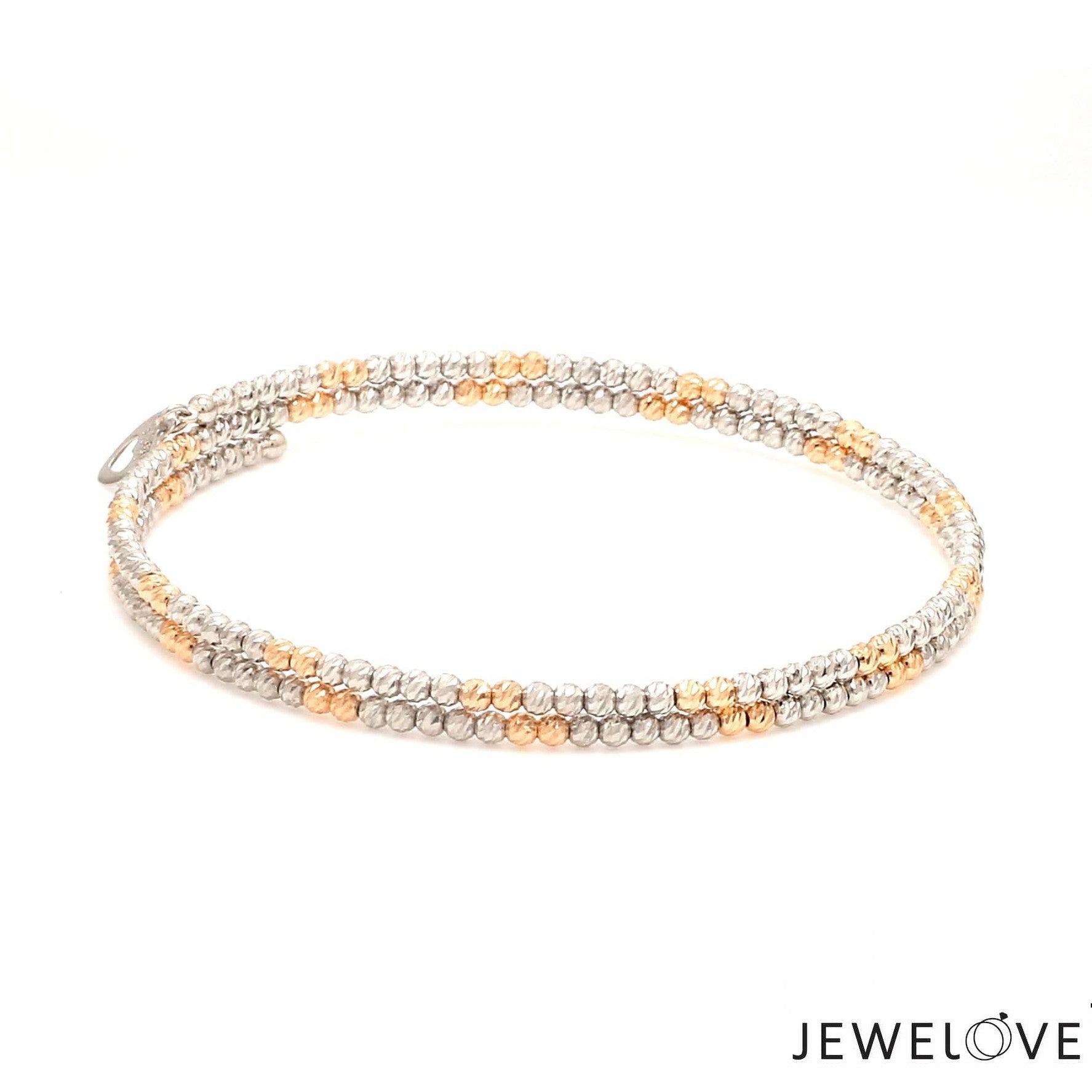 Japanese 2-row Platinum & Rose Gold Bracelet for Women with Diamond Cut Balls JL PTB 1224