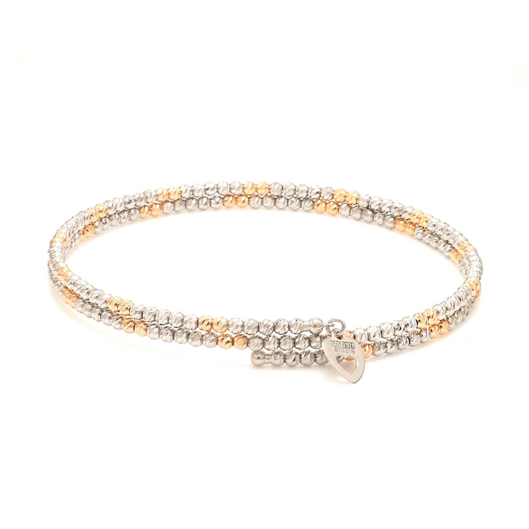 Japanese 2-row Platinum & Rose Gold Bracelet for Women with Diamond Cut Balls JL PTB 1224