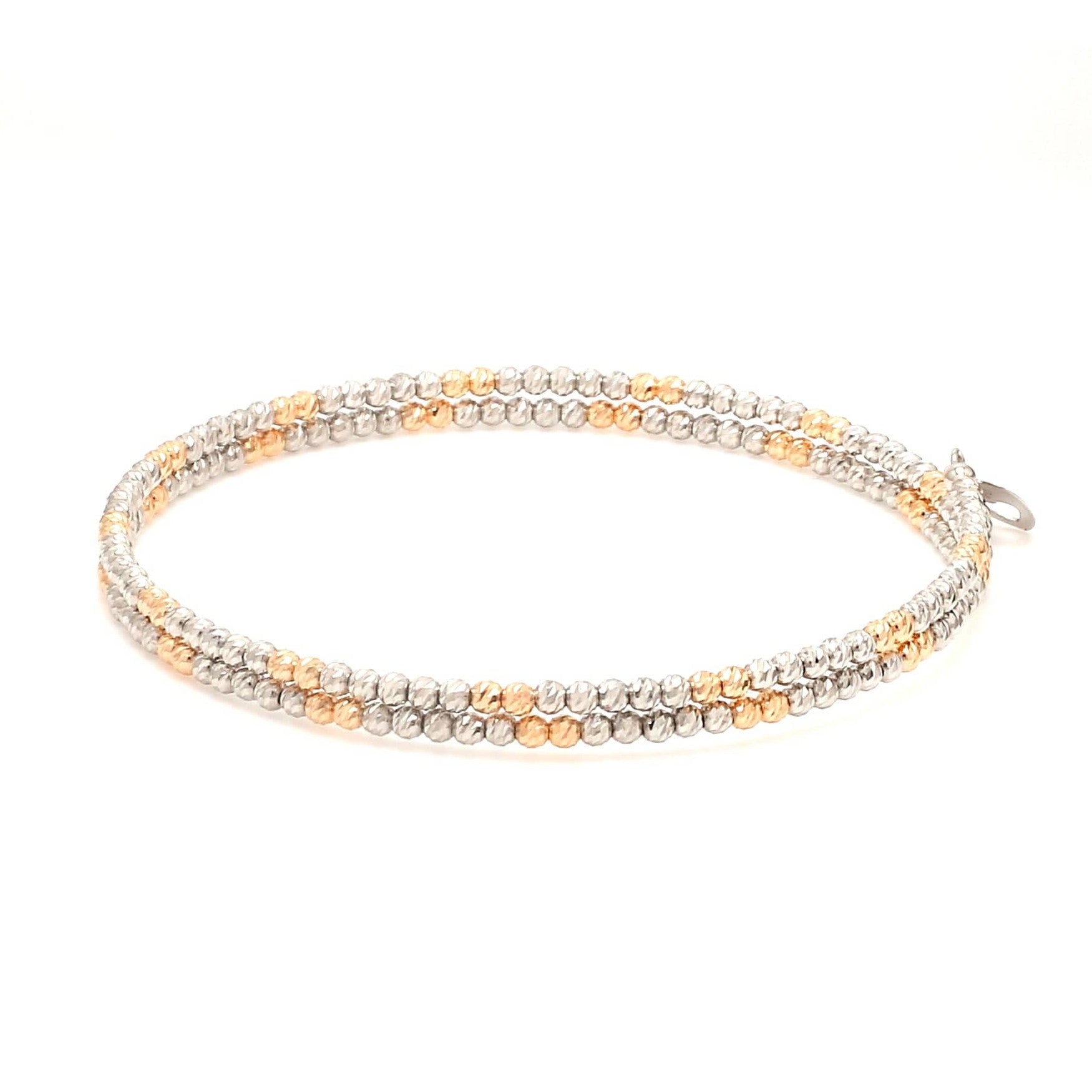 Japanese 2-row Platinum & Rose Gold Bracelet for Women with Diamond Cut Balls JL PTB 1224