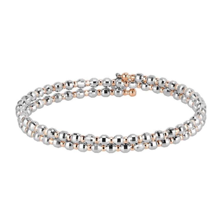Japanese 2-row Platinum & Rose Gold Bracelet for Women with Diamond Cut Balls JL PTB 767