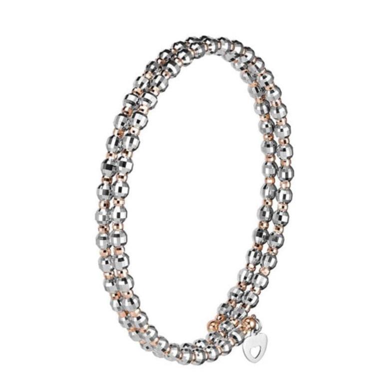 Japanese 2-row Platinum & Rose Gold Bracelet for Women with Diamond Cut Balls JL PTB 767