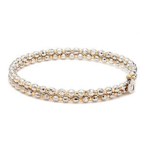 Japanese 2-row Platinum & Rose Gold Bracelet for Women with Diamond Cut Balls JL PTB 767