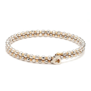 Japanese 2-row Platinum & Rose Gold Bracelet for Women with Diamond Cut Balls JL PTB 767