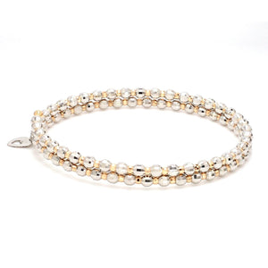 Japanese 2-row Platinum & Rose Gold Bracelet for Women with Diamond Cut Balls JL PTB 767