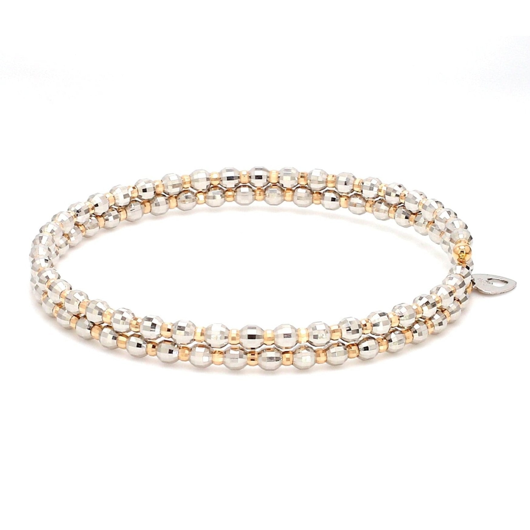 Japanese 2-row Platinum & Rose Gold Bracelet for Women with Diamond Cut Balls JL PTB 767