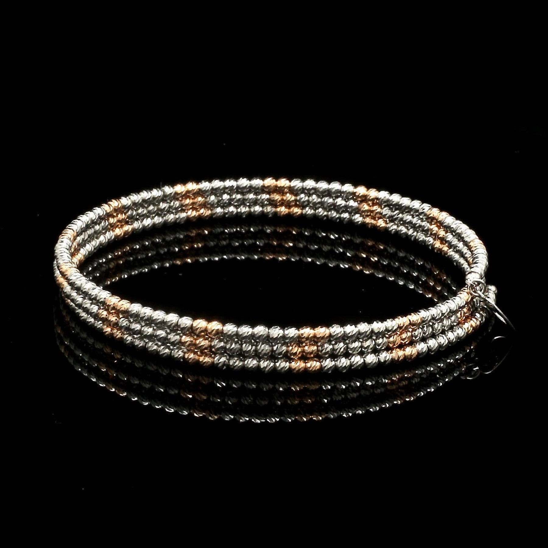 Japanese 3-row Platinum & Rose Gold Bracelet for Women with Diamond Cut Balls JL PTB 1223