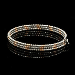 Japanese 3-row Platinum & Rose Gold Bracelet for Women with Diamond Cut Balls JL PTB 1223