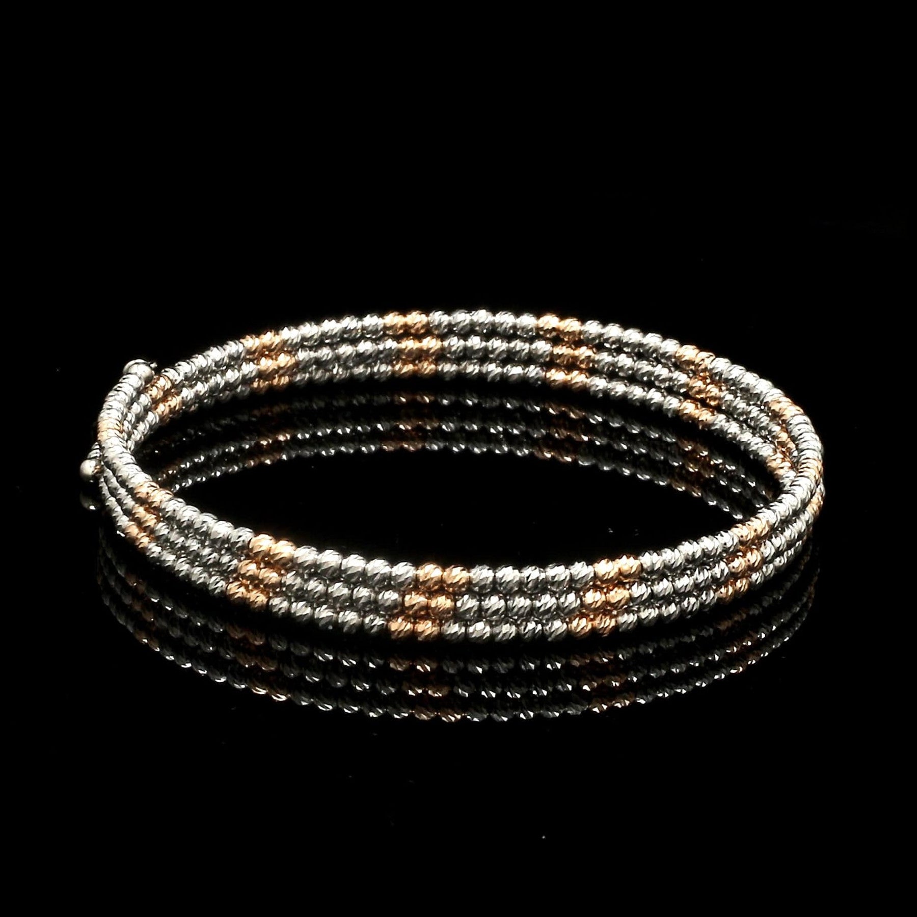 Japanese 3-row Platinum & Rose Gold Bracelet for Women with Diamond Cut Balls JL PTB 1223