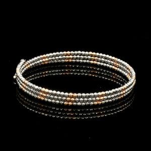 Japanese 3-row Platinum & Rose Gold Bracelet for Women with Diamond Cut Balls JL PTB 1223