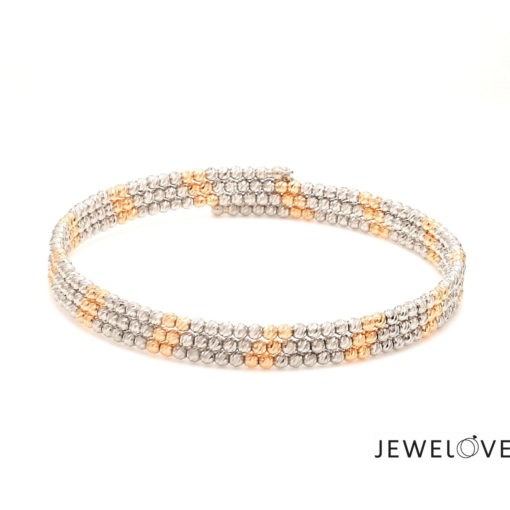 Japanese 3-row Platinum & Rose Gold Bracelet for Women with Diamond Cut Balls JL PTB 1223