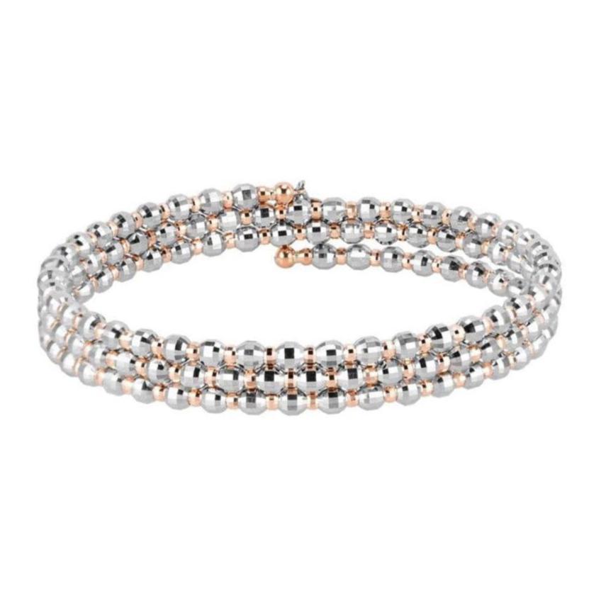 Japanese 3-row Platinum & Rose Gold Bracelet for Women with Diamond Cut Balls JL PTB 768