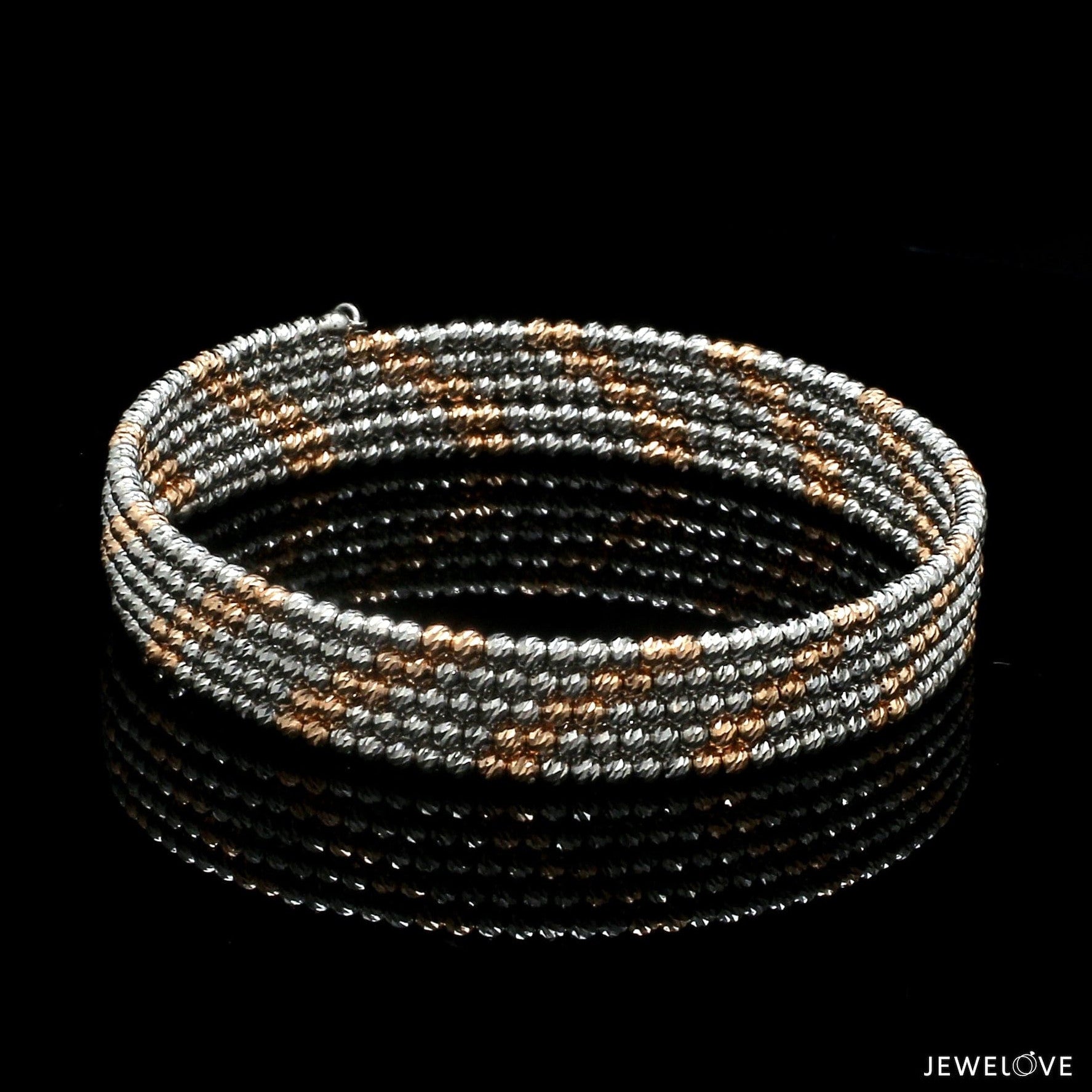 Japanese 5-row Platinum & Rose Gold Bracelet for Women with Diamond Cut Balls JL PTB 1222