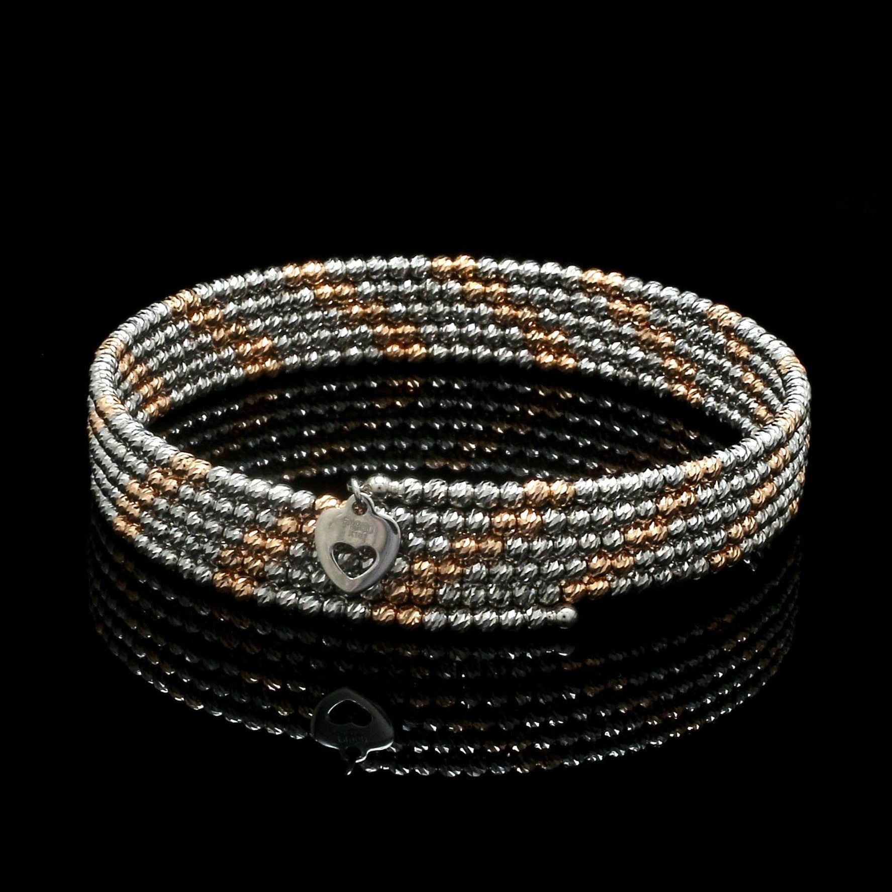 Japanese 5-row Platinum & Rose Gold Bracelet for Women with Diamond Cut Balls JL PTB 1222