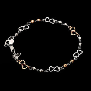 Japanese Double Heart Platinum Rose Gold Bracelet with Diamond Cut Balls JL PTB 1213