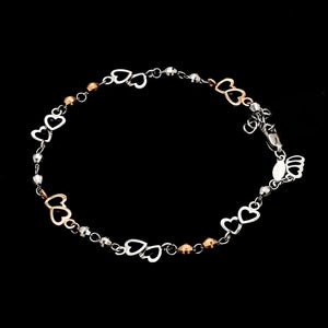 Japanese Double Heart Platinum Rose Gold Bracelet with Diamond Cut Balls JL PTB 1213
