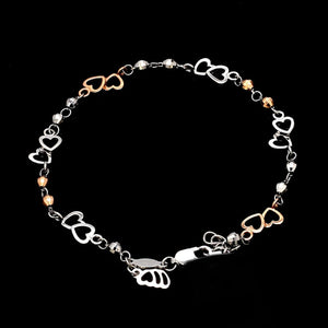 Japanese Double Heart Platinum Rose Gold Bracelet with Diamond Cut Balls JL PTB 1213