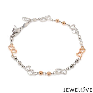 Japanese Double Heart Platinum Rose Gold Bracelet with Diamond Cut Balls JL PTB 1213