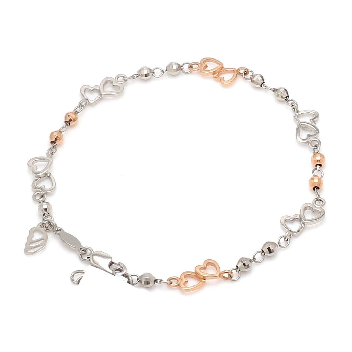 Japanese Double Heart Platinum Rose Gold Bracelet with Diamond Cut Balls JL PTB 1213