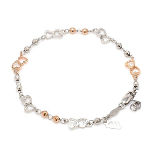 Japanese Double Heart Platinum Rose Gold Bracelet with Diamond Cut Balls JL PTB 1213