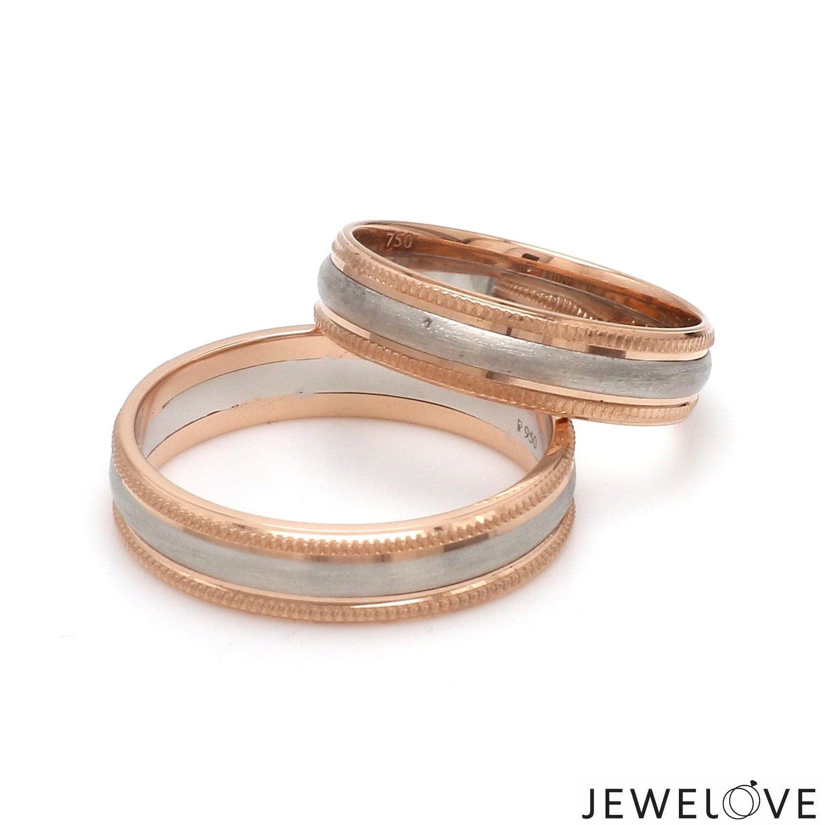 Milgrain Edge Platinum & Rose Gold Couple Rings JL PT 636-A