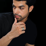 Load image into Gallery viewer, Plain Platinum Ring with Blue Enamel for Men JL PT 1119
