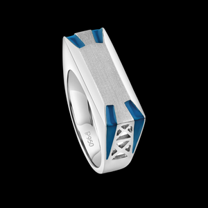Plain Platinum Ring with Blue Enamel for Men JL PT 1317   Jewelove.US