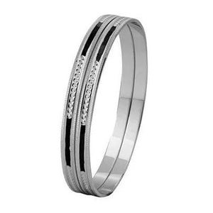 Platinum Bangle with Diamond Cut and Black Enamel SJ PTB 318