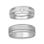 Load image into Gallery viewer, Platinum Couple Rings with Matte Finish &amp; Single Diamond JL PT 629
