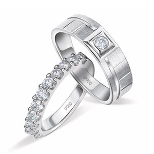 Platinum Couple Rings with Single Diamond Ring for Men & Half Eternity Ring for Women JL PT 908