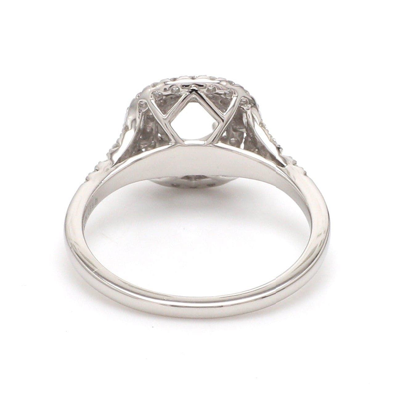 Platinum Double Halo Diamond Split Shank Mounting Ring JL PT 1268-M