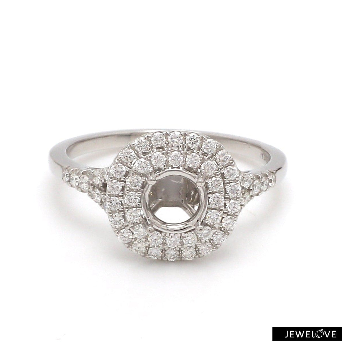Platinum Double Halo Diamond Split Shank Mounting Ring JL PT 1268-M
