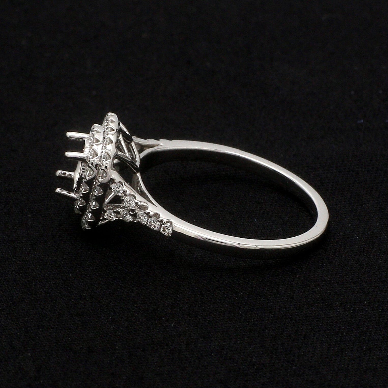 Platinum Double Halo Diamond Split Shank Mounting Ring JL PT 1268-M