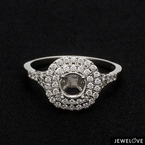 Platinum Double Halo Diamond Split Shank Mounting Ring JL PT 1268-M