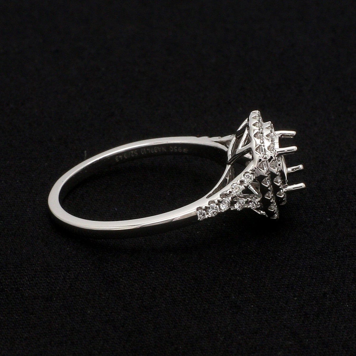 Platinum Double Halo Diamond Split Shank Mounting Ring JL PT 1268-M